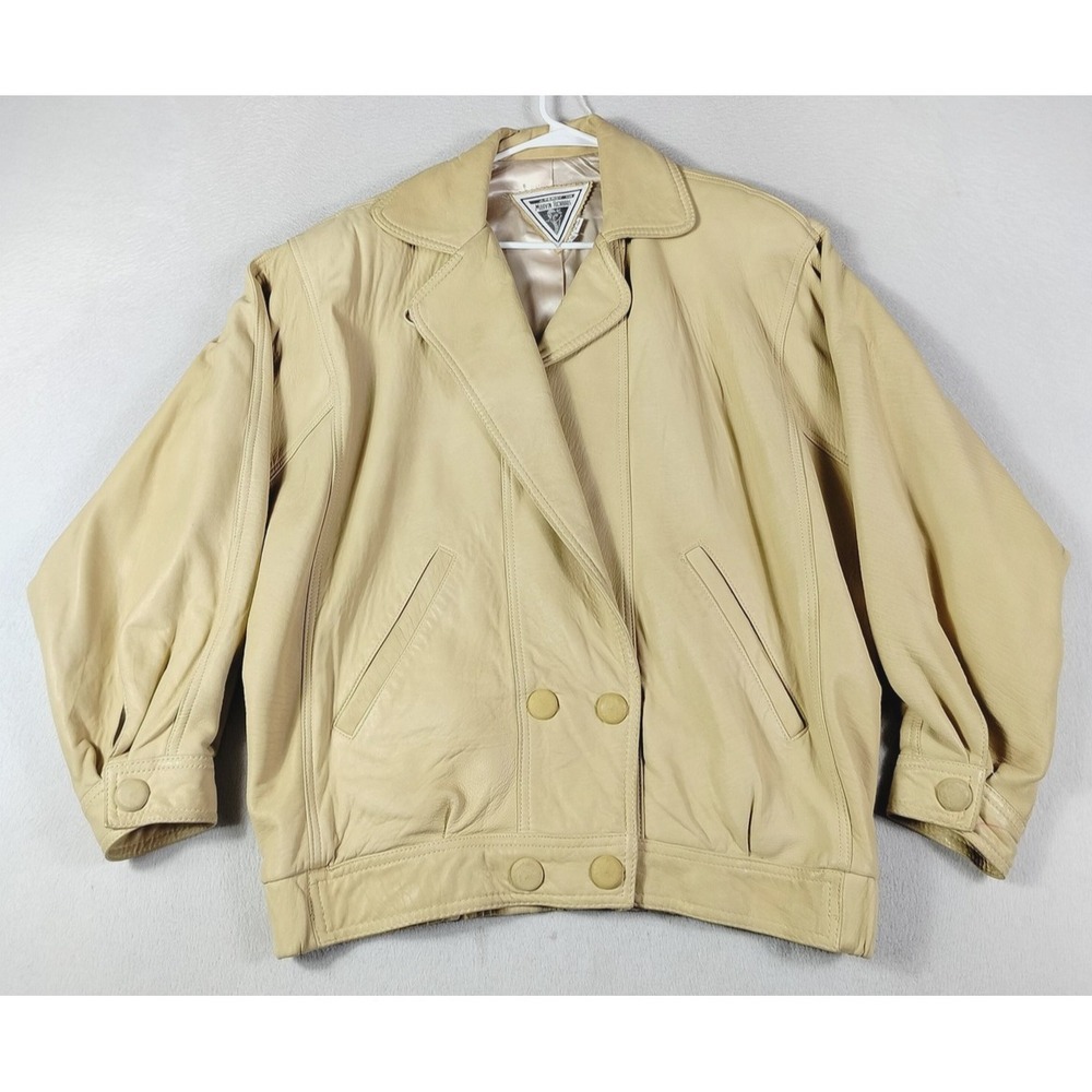 Vintage J. Percy For Marvin Richards Jacket Women Small Beige Leather Bomber 80s